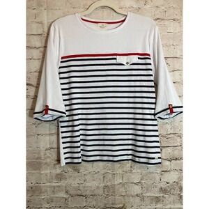 Sable et Mer Nautical TopWomen XL Preppy Red White & Blue Striped Cotton Stretch